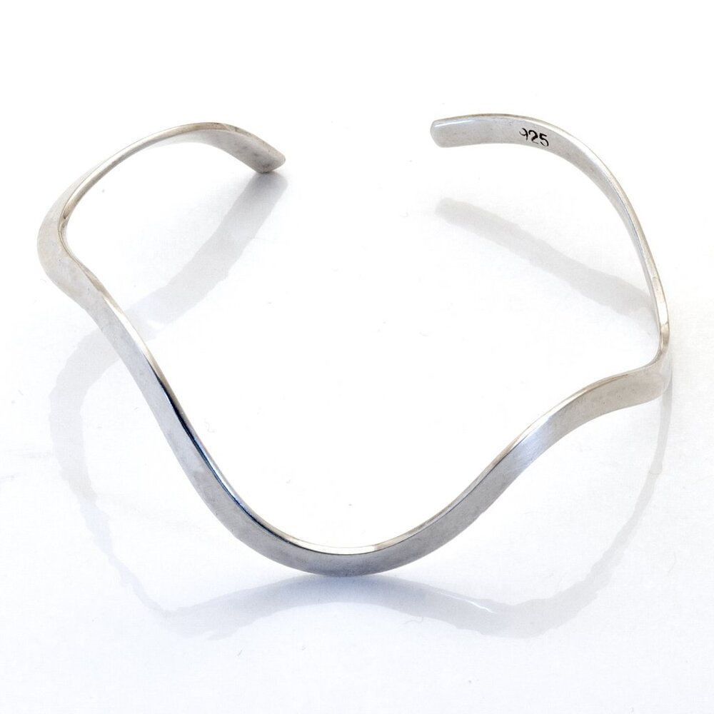 Vintage Sterling Silver Wave Cuff Bracelet Stamped 925, Dainty Cuff Bracelet